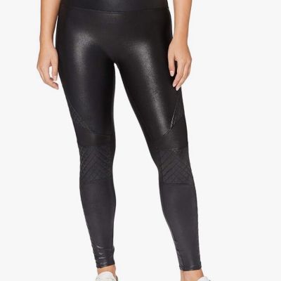 SPANX Women's Quilted Faux Leather Leggings Very Black Size S