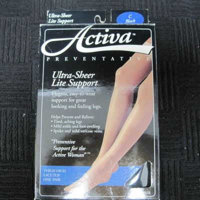 Activa H1263 Ultra Sheer Thigh Lace Stockings-9-12 mmHg-Black-C