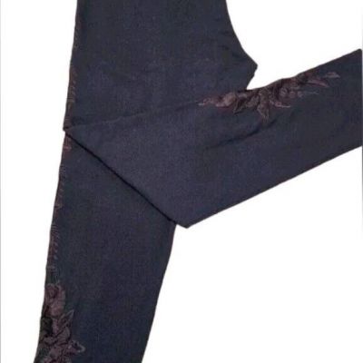Johnny Was XL Darielle Tonal Legging Black Embroidery Floral Style NEW