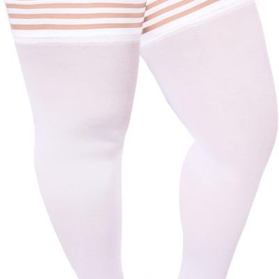 Plus Size Thigh High Stockings: Silicone Top Stay-Up, 55D Semi-Sheer Pantyhose