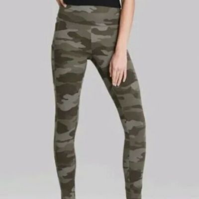 Leggings SIDE POCKETS Womens Workout Camo Green High Waisted, SMALL Wild Fable