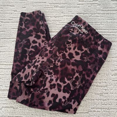 CALVIN KLEIN Black & Purple Leopard Print Performance Leggings Womens Sz 1X Plus