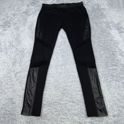 Womens Ice Fashion Black Cotton & Faux Leather Leggings Size M