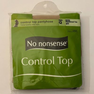 No Nonsense Control Top Pantyhose Nude Reinforced Toe 877 Size Q Queen, USA Made
