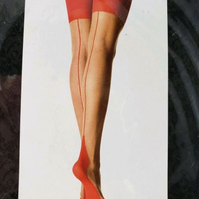 Leg Avenue Cuban Heel Stockings. Back seams.  NWT. Nude with Red. OS. Style 1027