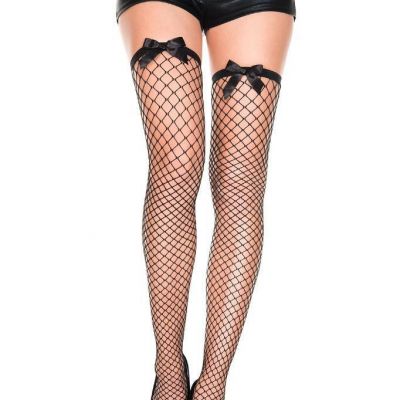 sexy MUSIC LEGS diamond NET fishnet THIN banded TOP bows THIGH highs STOCKINGS