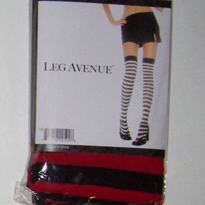 Opaque Stripe Thigh High Stocking Red Black LEG AVENUE OSFM Costume Halloween