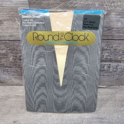 Round the Clock Vintage Pantyhose Tanga Silky Sheer Banana Frost Size C