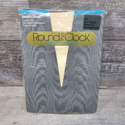 Round the Clock Vintage Pantyhose Silky Sheer Banana Frost Size C Control Top