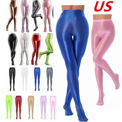 US Women's Shiny Glossy Pant Wet Look Stockings Dance Fitness Workout Pantyhose