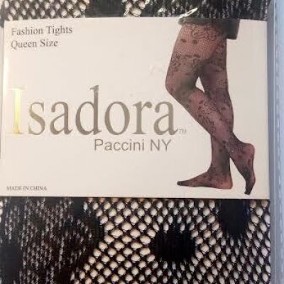 NEW Isadora Paccini NY Fashion Tights Fishnet Nylon Circle&Net BLACK Queen Size