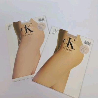Vtg Calvin Klein No Seam Pantyhose Clearly Sheer  Size 2 Made In USA Lot 2 Pair