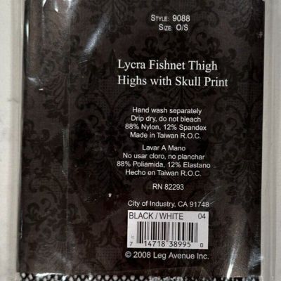 Women's Black Fishnet Stockings WITH White Skull Print, One Size, NEW CONDITION