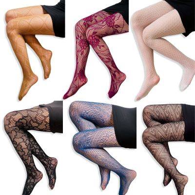 Women's High Waist Fishnet Tights Floral Lace Pantyhose Stockings Pack of 6