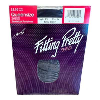 1989 Hanes Fitting Pretty Sheer Queen Size 1X Barely Black Sandalfoot Nylon