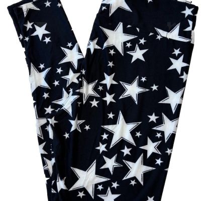 LuLaRoe Womens Leggings Size TC2 Black White Patriotic Stars USA Plus 18+ NWT