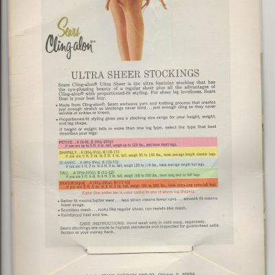 NOS Sears Best Cling-alon Ultra Sheer Stockings Sandstone Size A (8 1/2 - 9 1/2)