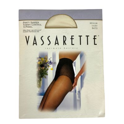 Vassarette Pantyhose Lacy Panty Shaper Size Medium Ivory Silky Sheer Leg
