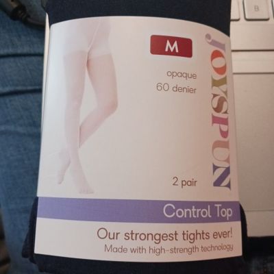 Joyspun Control Top Black Stockings/ Tights Size Med 2 Pair Shaping 60 Denier