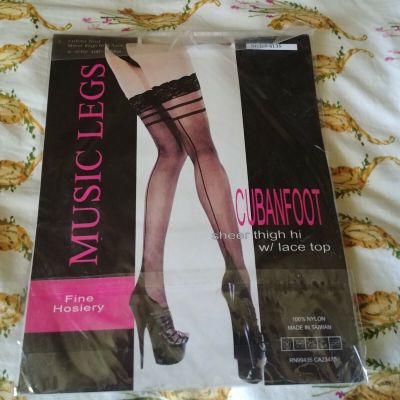 Music Legs Cubanfoot Sheer Thigh Hi w/Lace Top Red Style #4135