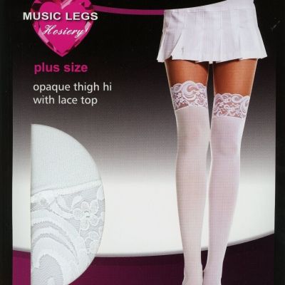 White Thigh High Stockings Lace Top Opaque Adult Plus Size Music Legs 4747 Q