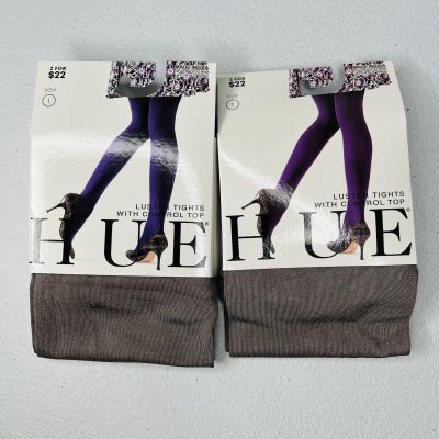 HUE Stoneware Gray Luster Tights w/Control Top Womens Size 1~ 2 Pair New