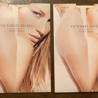2 Pair Victoria's Secret Body Bare Control Top Sheer Pantyhose White Size A NIP