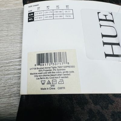 Hue Tights Soft Cozy Brushed Lining Animal Print Size S/M 120-170 Lbs Espresso