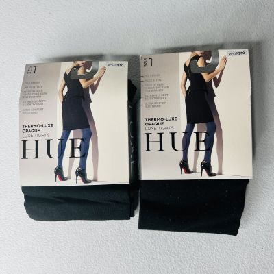 NWT Hue Thermo Luxe Opaque Tights 100 Denier Size 1 Black 2 Pair Pack