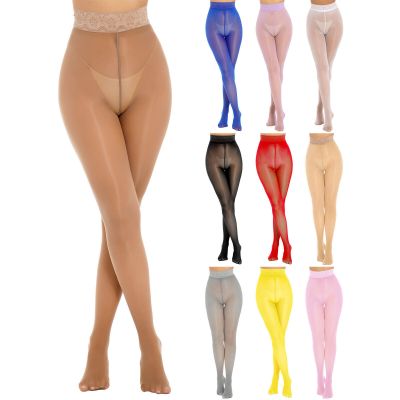 Womans Oil Glossy Footed Tights Pantyhose See-through High Waist Stockings Pants