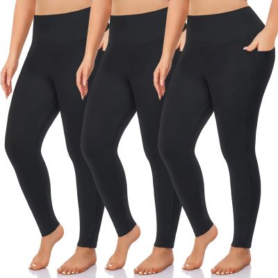 3 Pack plus Size Leggings with Pockets for Women,High Waist Tummy Control Workou