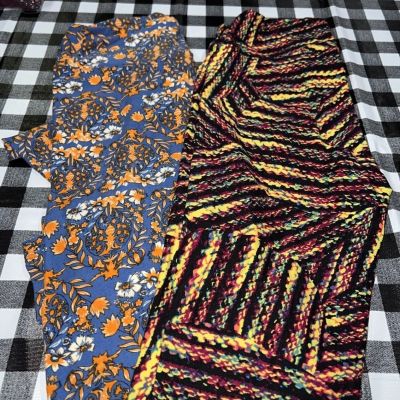 Lularoe OS leggings 2 pack lot#488 NWT Floral Bright Spring Workout