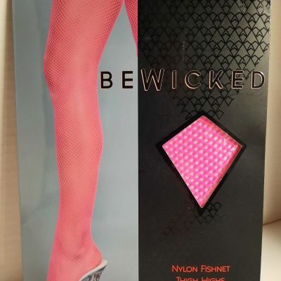 BeWicked Thigh Highs  Nylon Fishnets, Neon Pink. One Size Fits Most. NIP