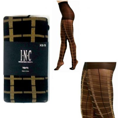 INC International Concepts Windowpane Tights Black Gold Choose Size New