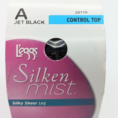Leggs Silken Mist Control Top Panty Hose A Jet Black 20110 Silky Sheer Small