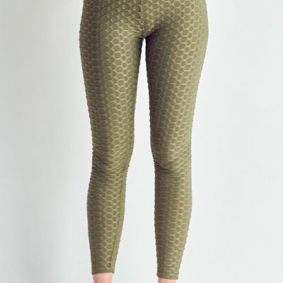 Womens homecomb texture work out yoga enhancing olive green leggings ( 2xl)