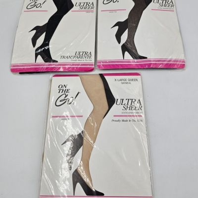 ON THE GO PANTYHOSE HOSIERY 3 PK ULTRA SHEER X-LARGE QUEEN