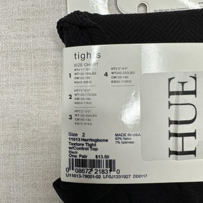 Hue Womens Herringbone Texture Tights With Control Top Black Size 2