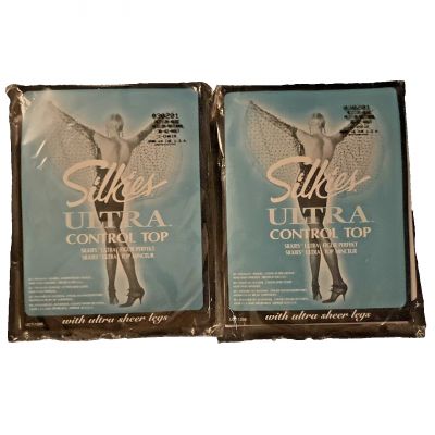 Silkies Ultra Control Top Size M Nude Ultra Sheer Legs Pantyhose Nylons 2 Pair