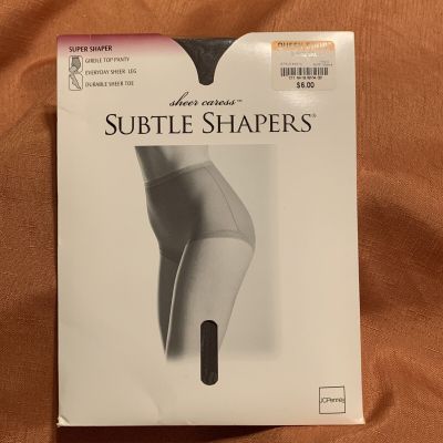 Vtg JCPenney Sheer Caress Subtle Shapers Queen Short Smoke Grey Pantyhose