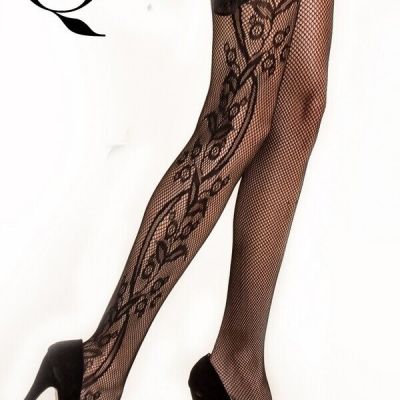 Queen Side Whimsical Floral Inset Fishnet Tights NEW Killer Legs