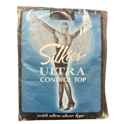 Vintage Silkies Large Barely Black Ultra Control Top Tights Ultra Sheer Legs NEW