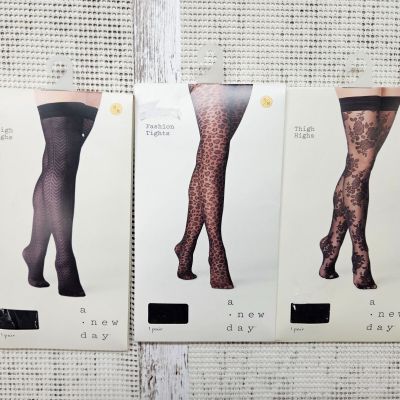 3 Pack A New Day Women's Thigh Highs Floral & Fashion Tights Small/Medium Black