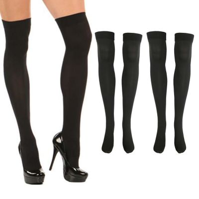 2 Pairs Women's Thigh High Socks Over The Knee Opaque Stockings Black One Size