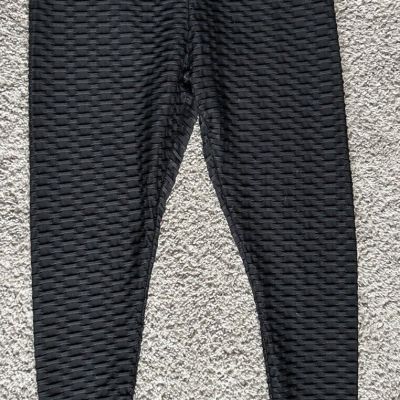 Rue 21 High Waist Pants Sz L Butt Lift Leggings Textured Black Compression Waist