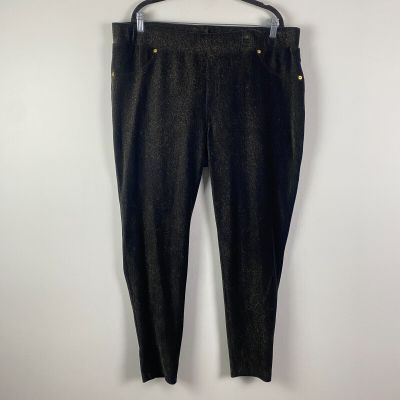 Michael Kors Corduroy Legging Pants Size 3X Gold Shimmer Black Pull On