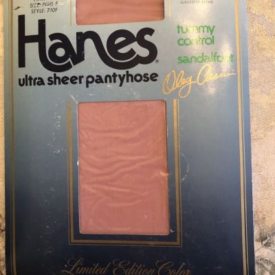 Vintage Hanes Ultra Sheer Pink Rose Tummy Control Sandalfoot Plus F Size NEW