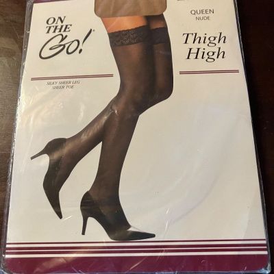 On The Go Lace Top Thigh High Silky Sheer Leg Toe Queen Size Nude Stocking
