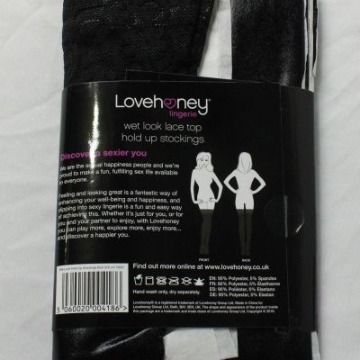 Lovehoney Women's Wet Look Lace Top Thigh-High Stockings AK1 Black One Size NWT