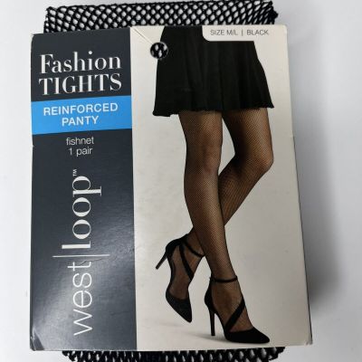West Loop Womens Ladies Black Reinforced Panty Fashion Tights Fishnet M/L